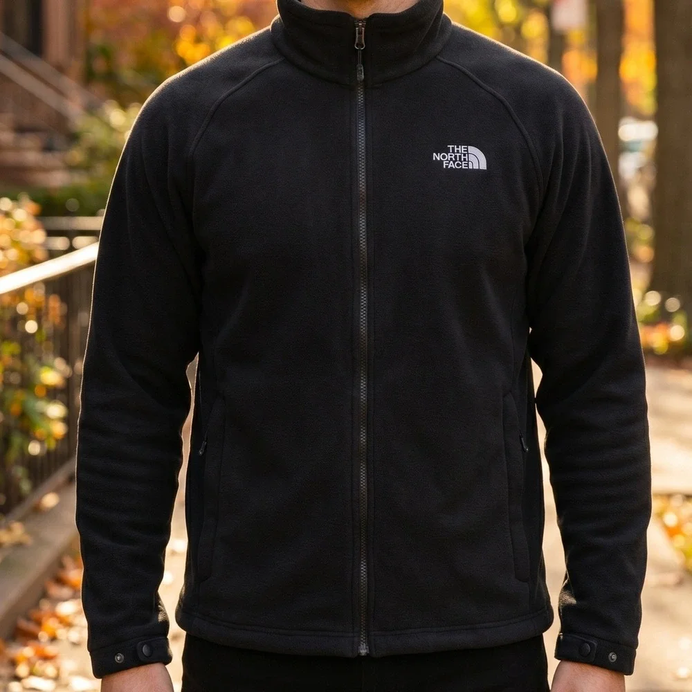 The‎ North Face TKA 100 Mens Full Zip Fleece Jacket Black Mock Neck Regular Fit